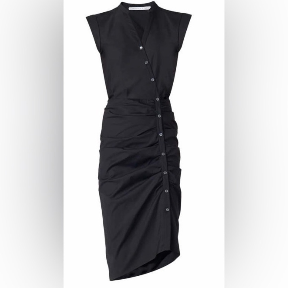 Veronica Beard Black Ruched Button Shirt Dress
